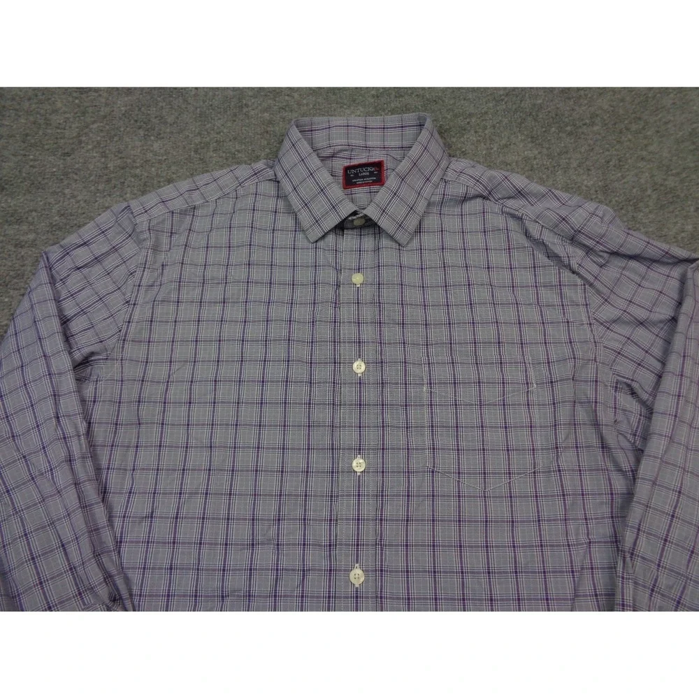 UNTUCKit Shirt Mens‎ L  Purple Plaid Performance Button Up Long Sleeve Stretch